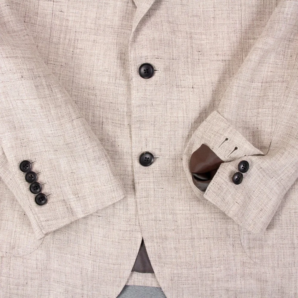 Reiss Mens 42 Auto Linen Blazer Jacket Sport Coat Surgeon Cuffs‎ Tan Beige
